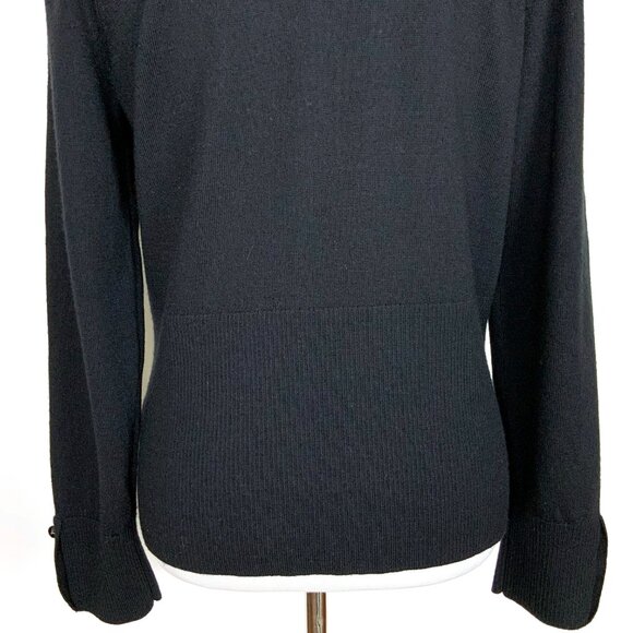 J. Mclaughlin Wool Button Up Rabbit Fur Collar Cardigan Sweater Black Size L - Picture 9 of 16